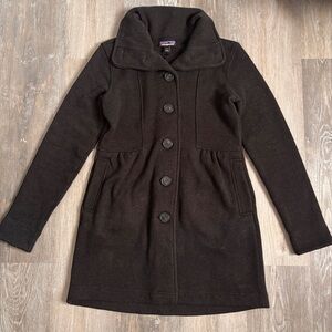 PATAGONIA Better Sweater Long Coat Women Sz Small Blk Fleece Button Down Outdoor